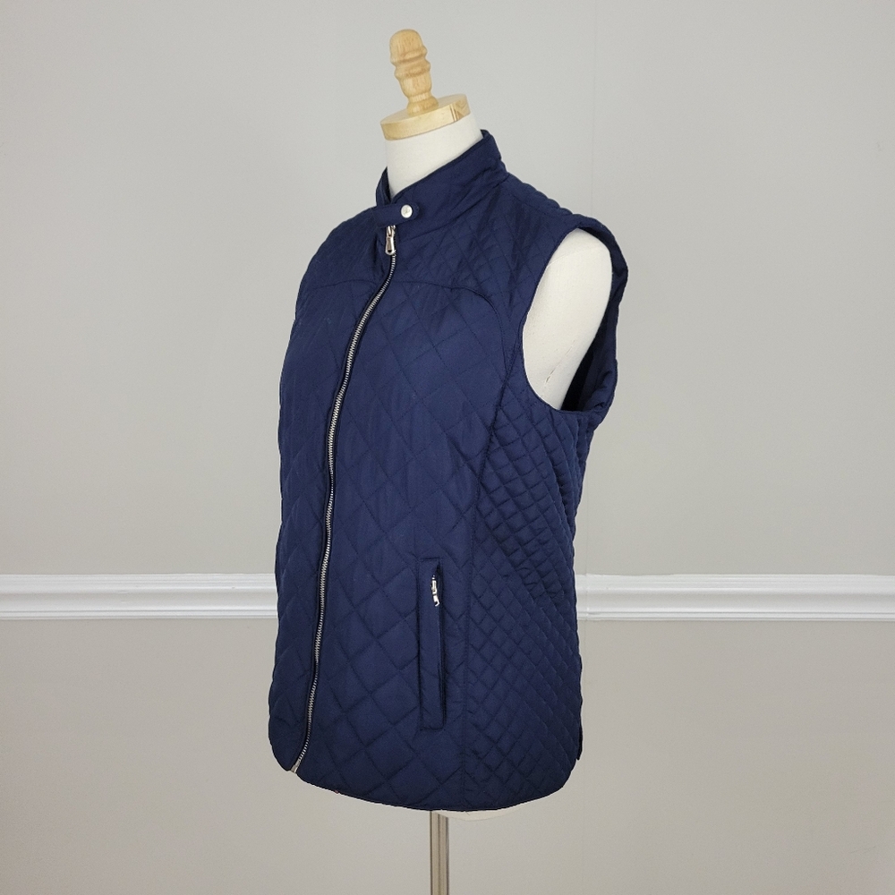 Blue Rain Quilted Navy Zipper Front And Pockets Gold Hardware Vest